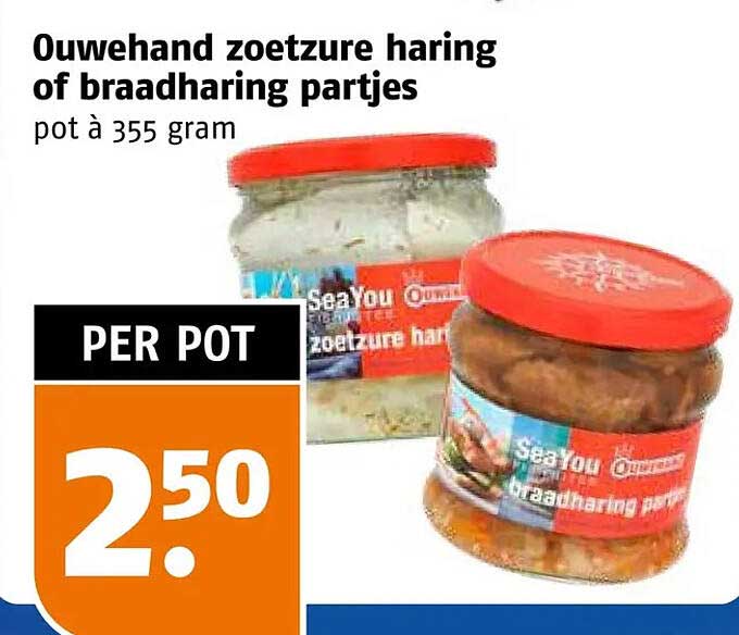 Ouwehand zoetzure haring of braadharing partjes pot à 355 gram PER POT