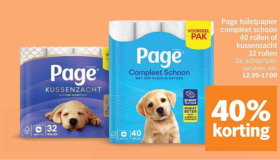 Page toiletpapier compleet schoon 40 rollen of kussenzacht 32 rollen 40% korting