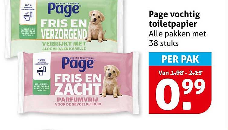 Page vochtig toiletpapier Alle pakken met 38 stuks PER PAK