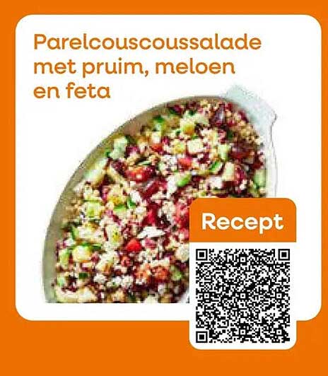 Parelcouscoussalade met pruim, meloen en feta