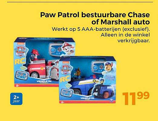 Paw Patrol bestuurbare Chase of Marshall auto