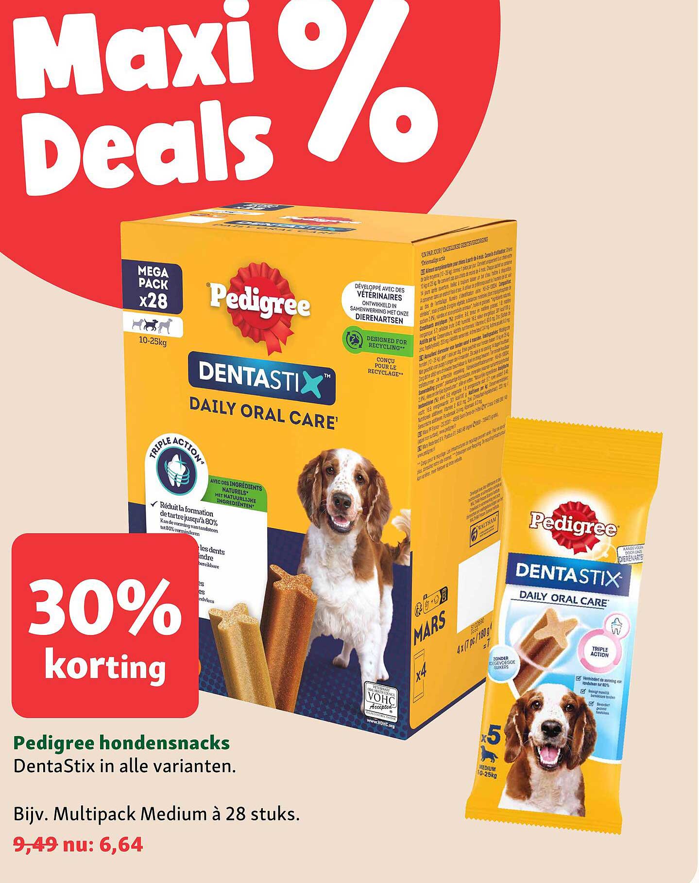 Pedigree hondensnacks DentaStix in alle varianten. Bijv. Multipack Medium à 28 stuks. 30% korting