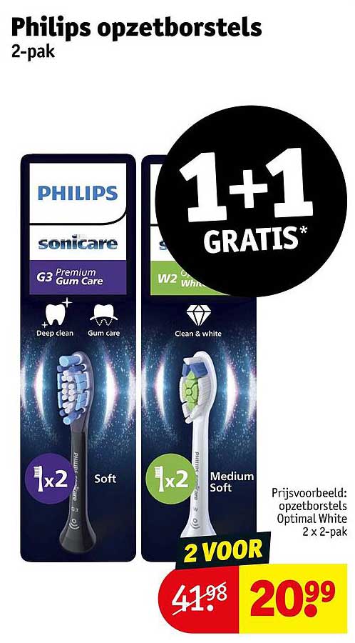 Philips opzetborstels 2-pak 1+1 GRATIS*