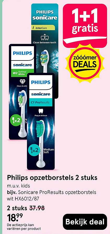 Philips opzetborstels 2 stuks 1+1 gratis