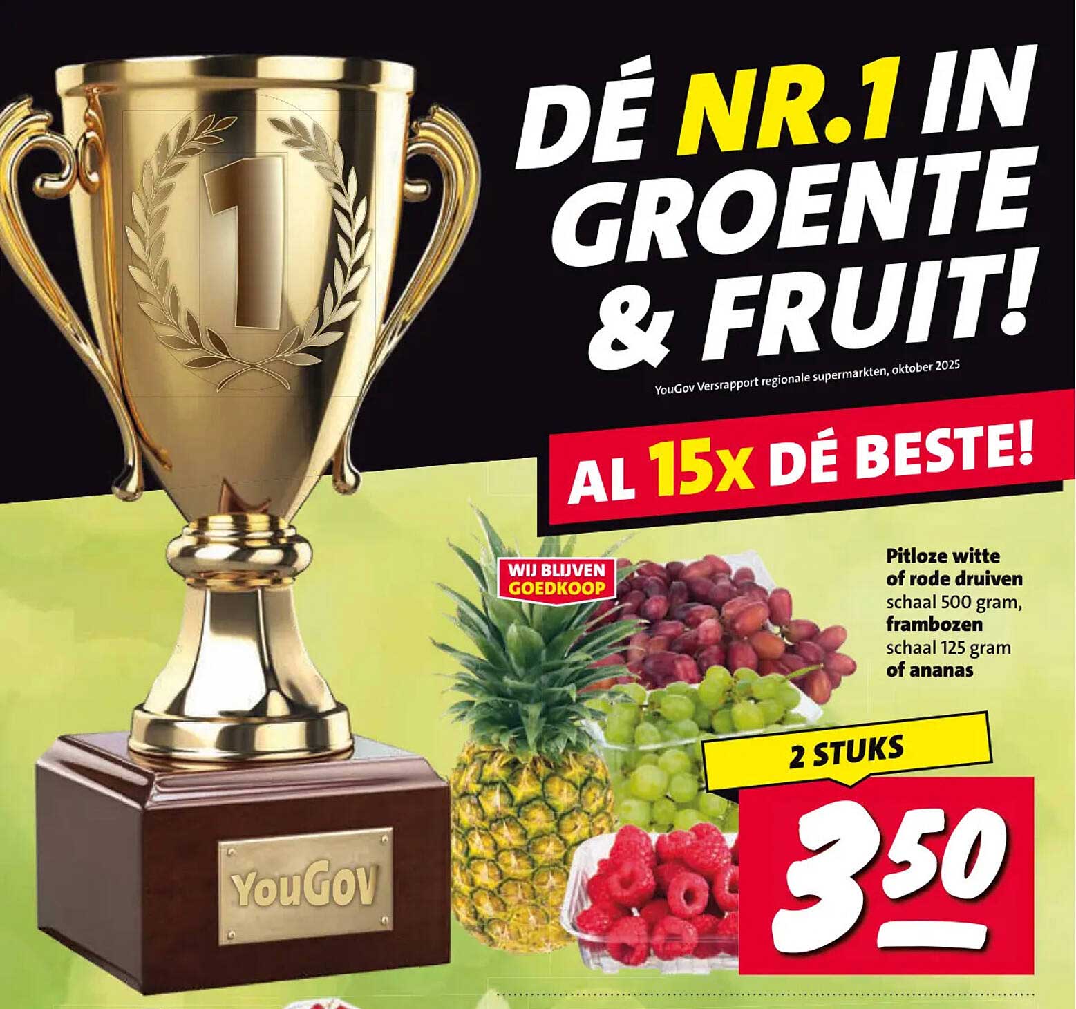 Pitloze witte of rode druiven, frambozen of ananas 2 stuks