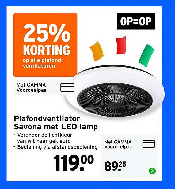 Plafondventilator Savona met LED lamp
