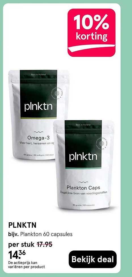 PLNKTN bijv. Plankton 60 capsules 10% korting