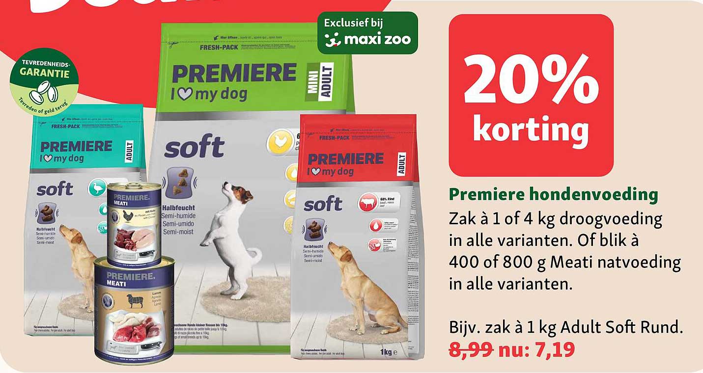 Premiere hondenvoeding 20% korting