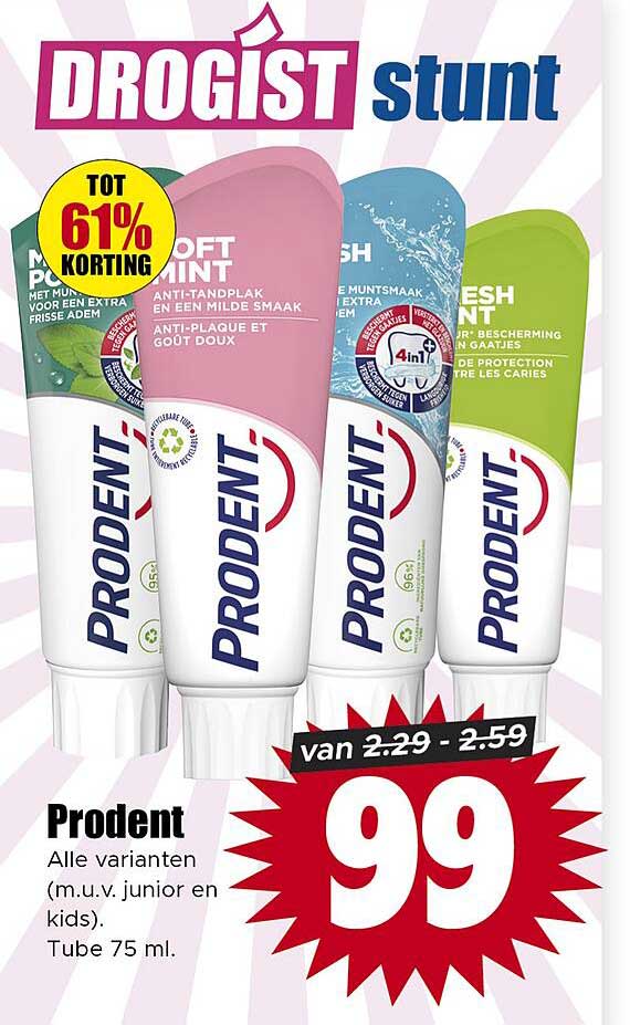 Prodent Alle varianten (m.u.v. junior en kids). Tube 75 ml.