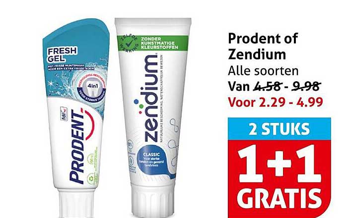 Prodent of Zendium Alle soorten 2 STUKS 1+1 GRATIS