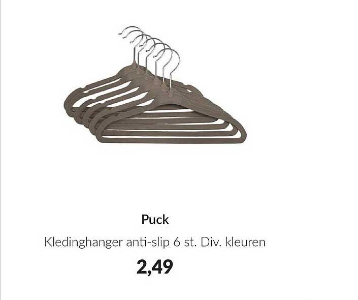 Puck Kleidinghanger anti-slip 6 st. Div. kleuren