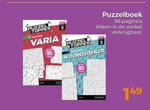 Puzzelboek 96 pagina’s Alleen in de winkel verkrijgbaar.
