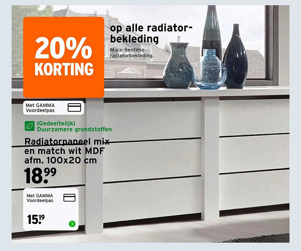 Radiatorpaneel mix en match wit MDF afm. 100x20 cm
