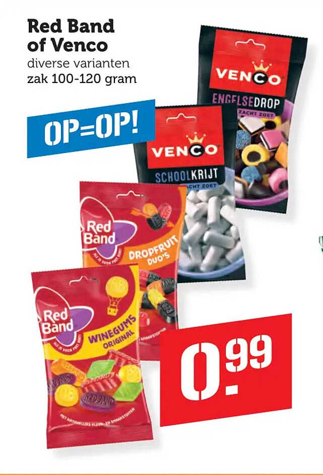 Red Band of Venco diverse varianten zak 100-120 gram OP=OP!