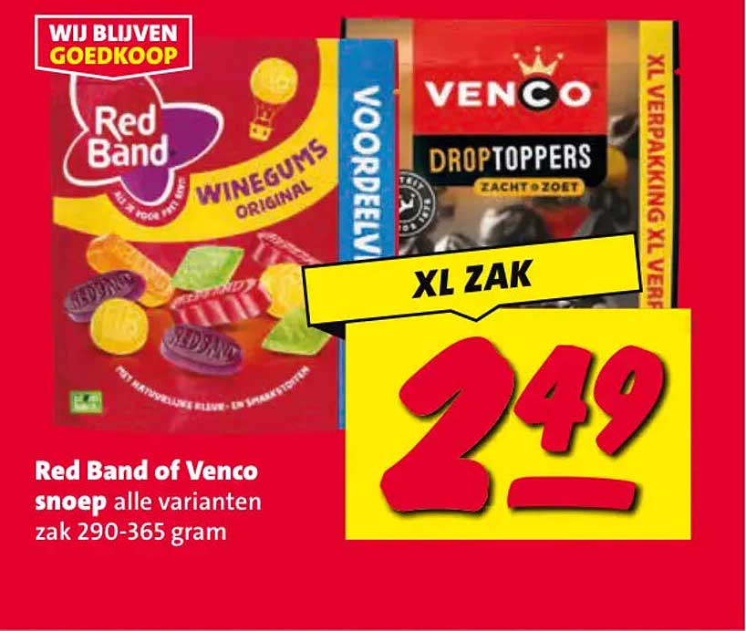 Red Band of Venco snoep alle varianten zak 290-365 gram XL ZAK