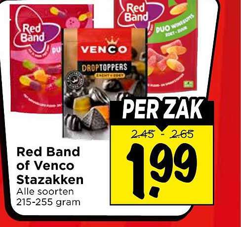 Red Band of Venco Stazakken Alle soorten 215-255 gram PER ZAK