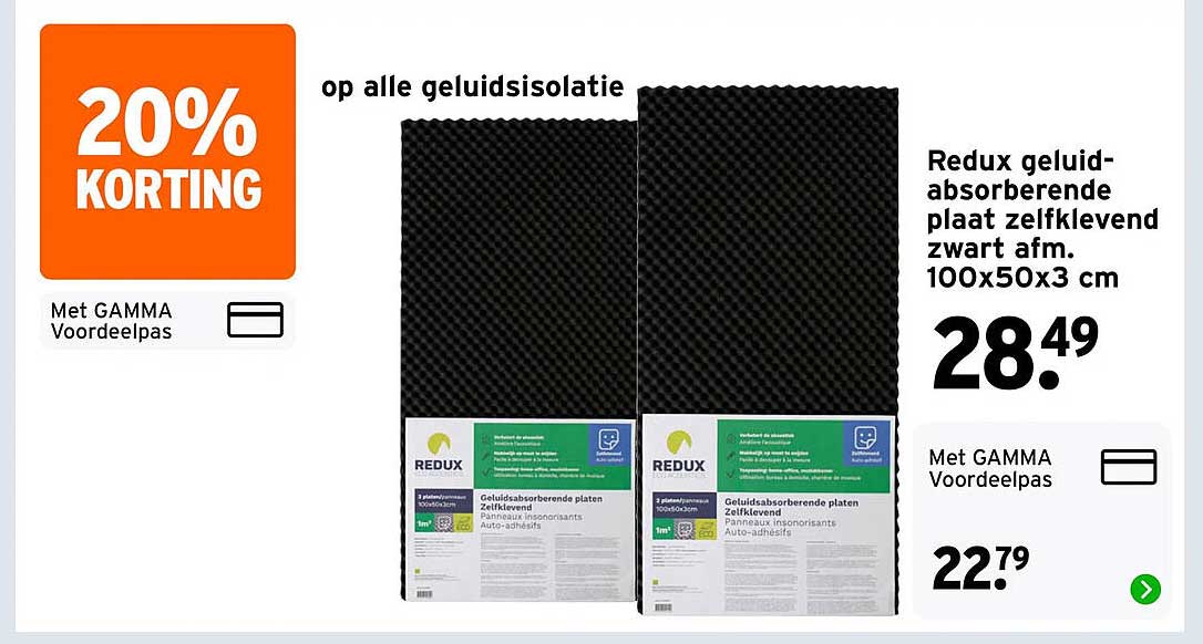 Redux geluid-absorberende plaat zelfklevend zwart afm. 100x50x3 cm