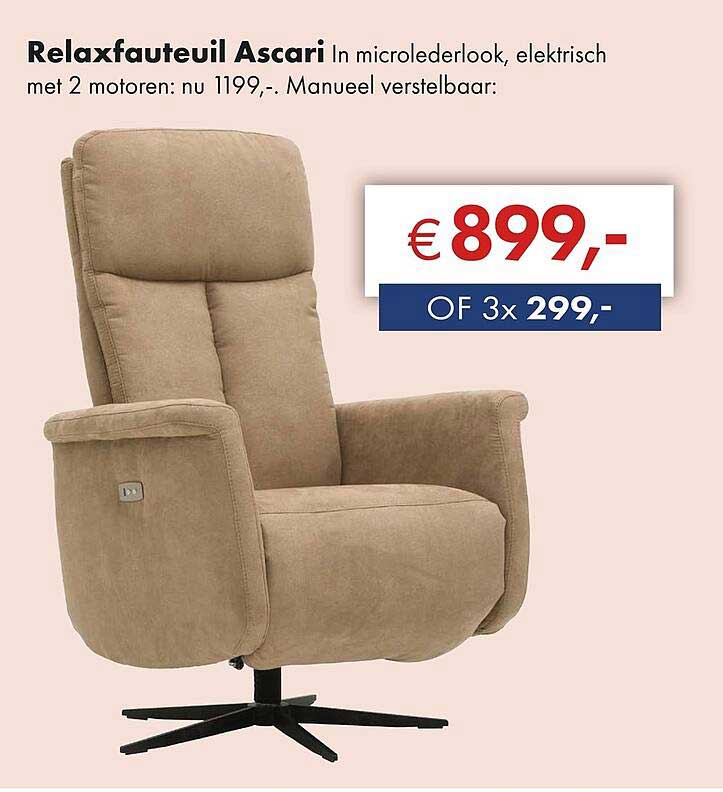 Relaxfauteuil Ascari In microlederlook, elektrisch met 2 motoren: nu 1199,-. Manueel verstelbaar: