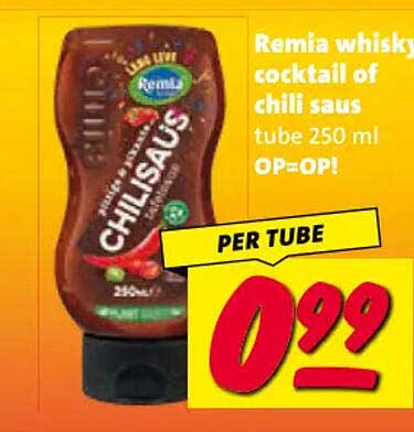 Remia whisky cocktail of chili saus tube 250 ml OP=OP! PER TUBE