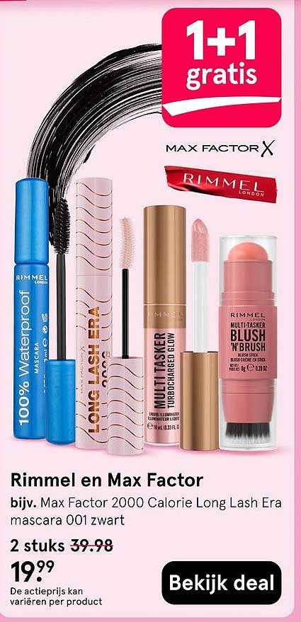 Rimmel en Max Factor 1+1 gratis