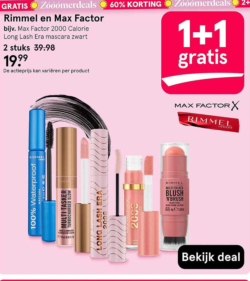 Rimmel en Max Factor 1+1 gratis