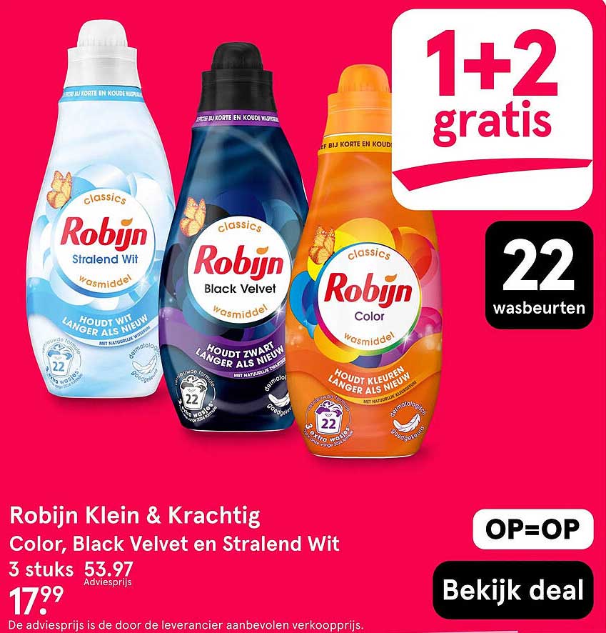 Robijn Klein & Krachtig Color, Black Velvet en Stralend Wit 1+2 gratis