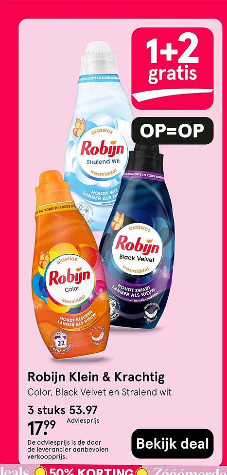 Robijn Klein & Krachtig Color, Black Velvet en Stralend wit 1+2 gratis
