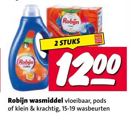 Robijn wasmiddel vloeibaar, pods of klein & krachtig, 15-19 wasbeurten 2 STUKS