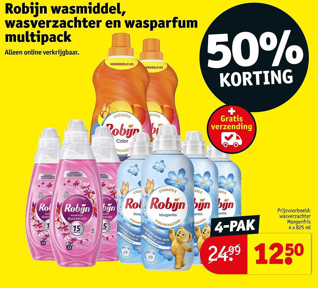 Robijn wasmiddel, wasverzachter en wasparfum multipack 50% KORTING