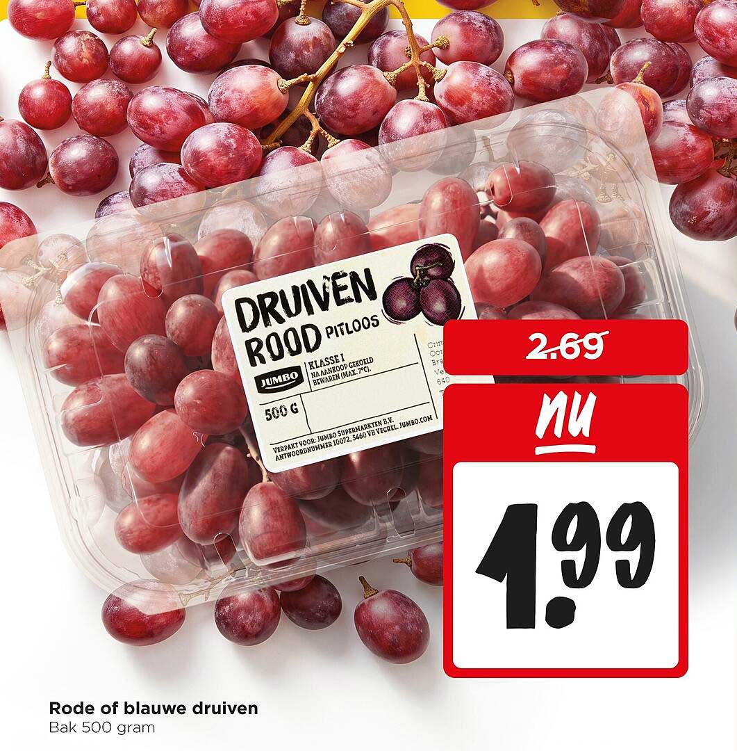 Rode of blauwe druiven Bak 500 gram