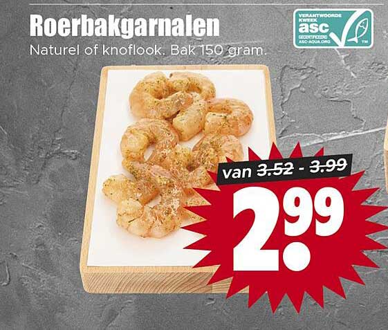 Roerbakgarnalen Naturel of knoflook. Bak 150 gram.