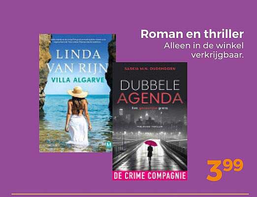 Roman en thriller Alleen in de winkel verkrijgbaar.