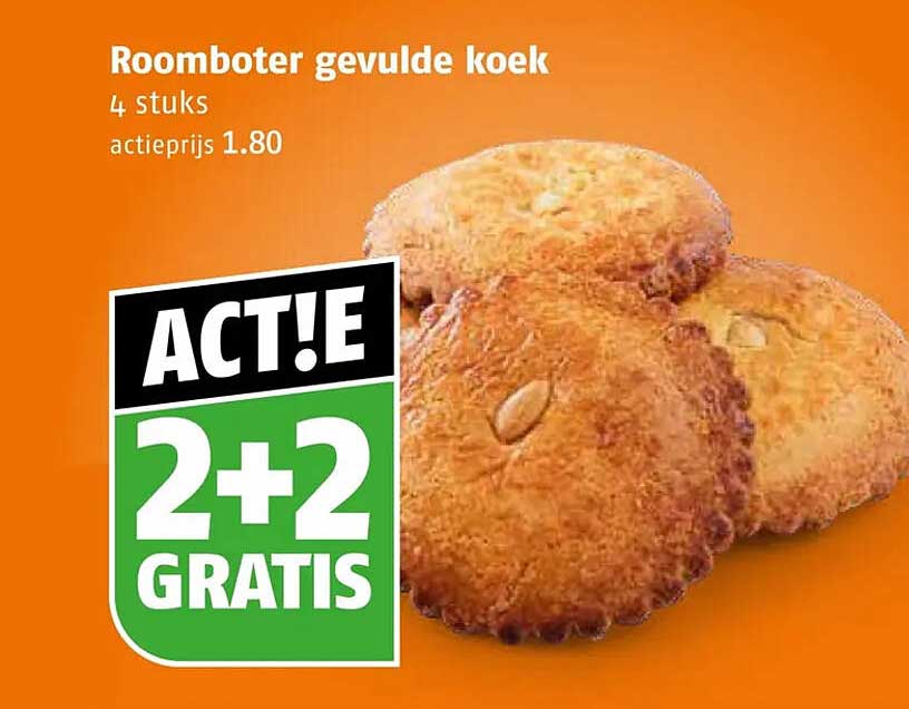 Roomboter gevulde koek 4 stuks ACT!E 2+2 GRATIS