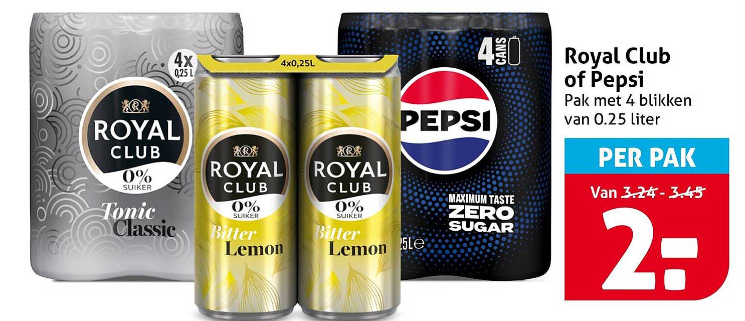 Royal Club of Pepsi Pak met 4 blikken van 0.25 liter