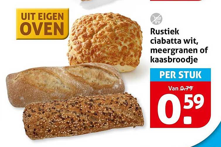 Rustiek ciabatta wit, meergranen of kaasbroodje