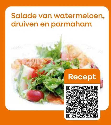 Salade van watermeloen, druiven en parmaham
