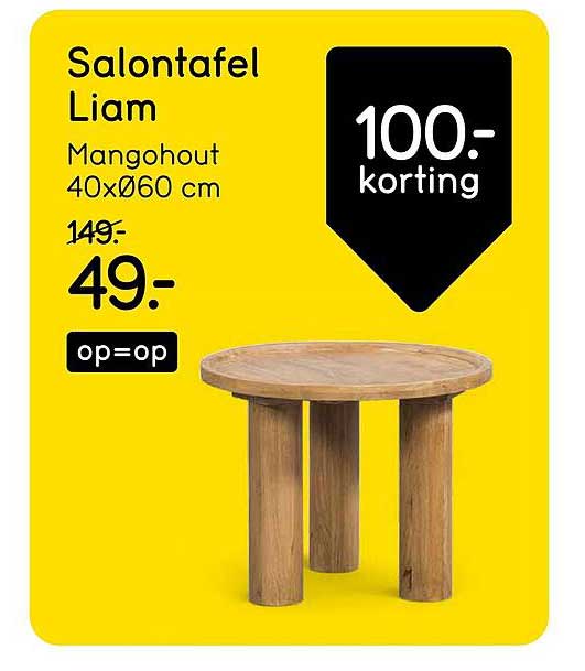 Salontafel Liam Mangohout 40xØ60 cm 100.- korting