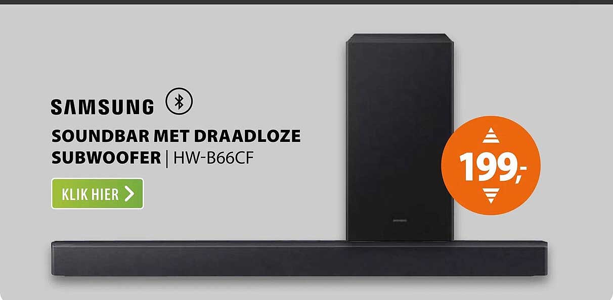SAMSUNG SOUNDBAR MET DRAADLOZE SUBWOOFER | HW-B66CF