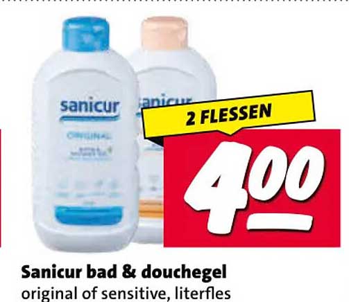 Sanicur bad & douchegel original of sensitive, literfles 2 FLESSEN