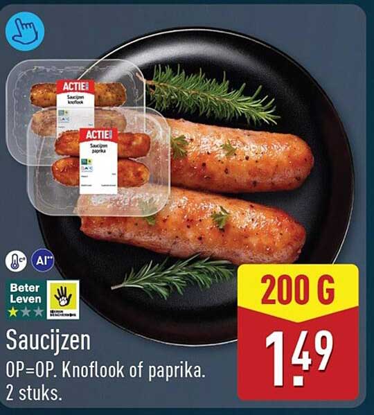 Saucijzen Knoflook of paprika. 2 stuks. 200 G