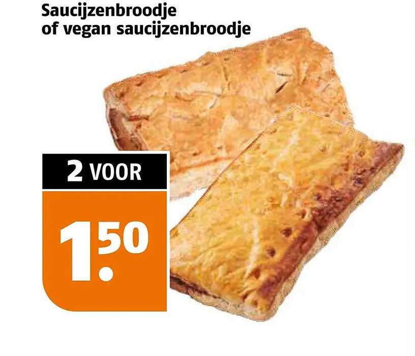 Saucijzenbroodje of vegan saucijzenbroodje 2 voor 1,50