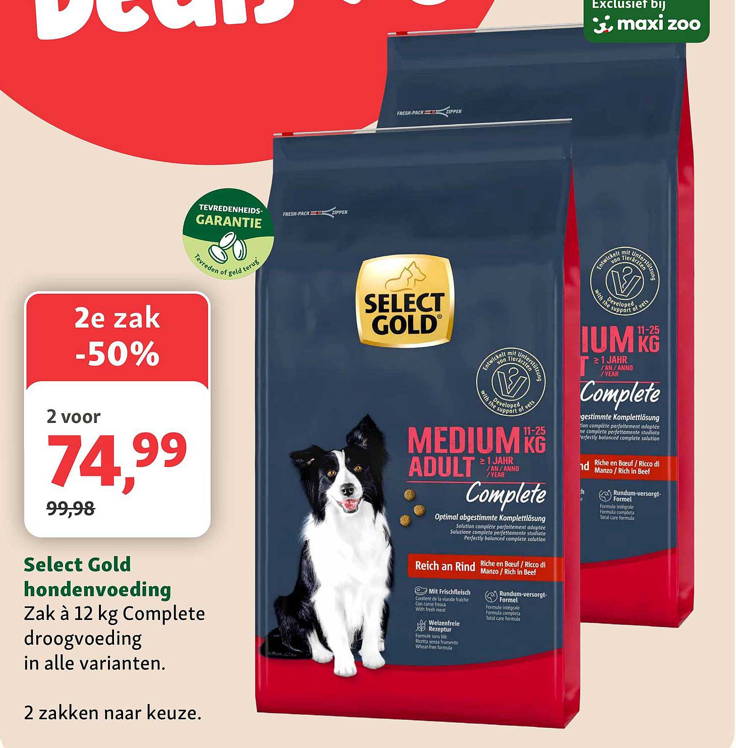 Select Gold hondenvoeding Zak à 12 kg Complete droogvoeding in alle varianten 2e zak -50%