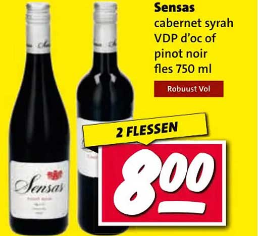 Sensas cabernet syrah VDP d'oc of pinot noir fles 750 ml 2 flessen