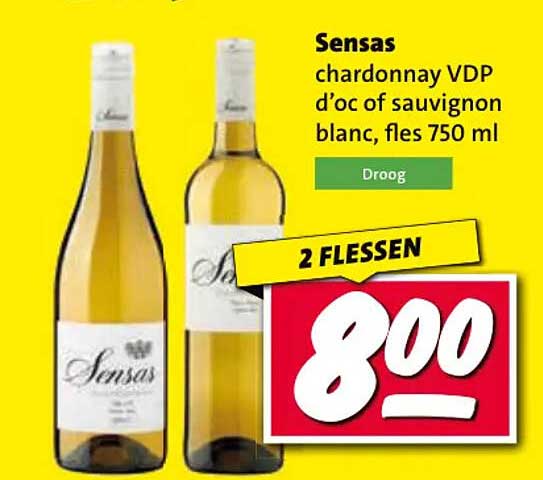 Sensas chardonnay VDP d’oc of sauvignon blanc, fles 750 ml 2 FLESSEN