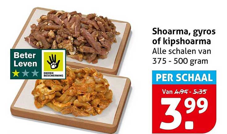 Shoarma, gyros of kipshoarma Per schaal