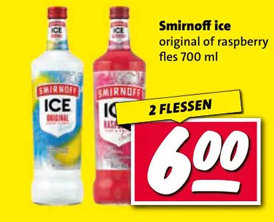 Smirnoff ice original of raspberry fles 700 ml 2 flessen