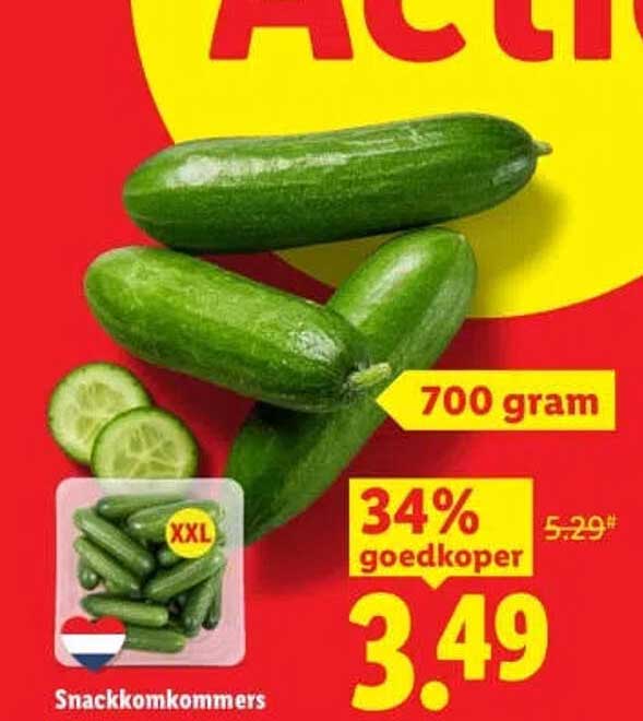 Snackkomkommers XXL 700 gram 34% goedkoper