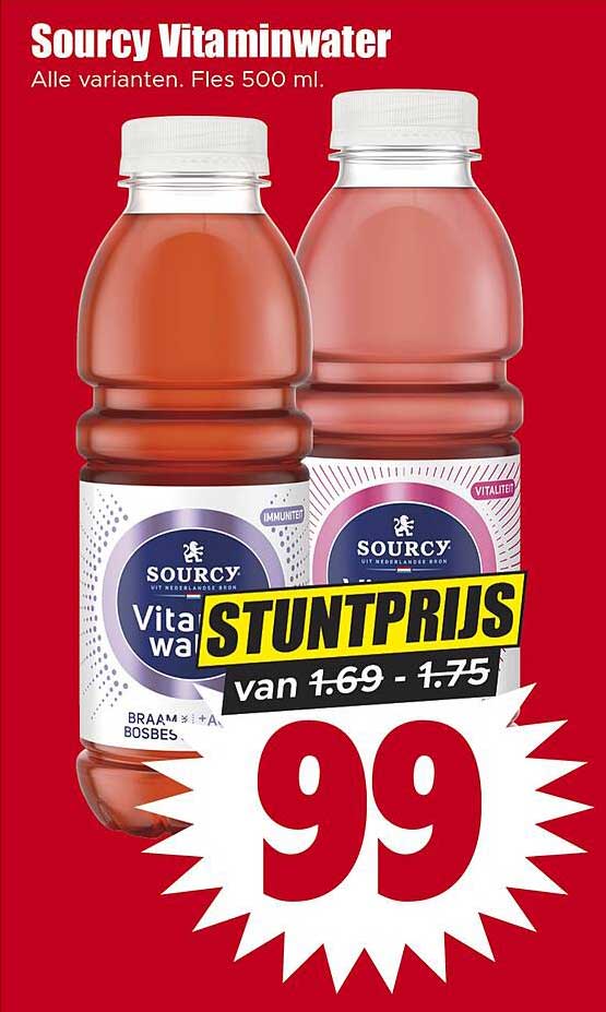 Sourcy Vitaminewater Alle varianten. Fles 500 ml. STUNTPRIJS