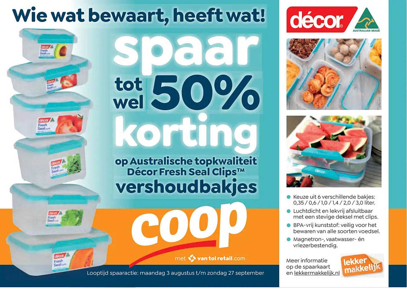 spaar tot wel 50% korting op Australische topkwaliteit Décor Fresh Seal Clips™ vershoudbakjes