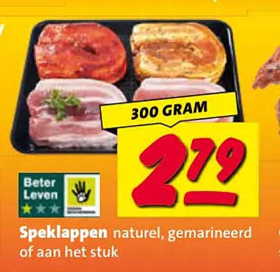 Speklappen naturel, gemarineerd of aan het stuk 300 gram